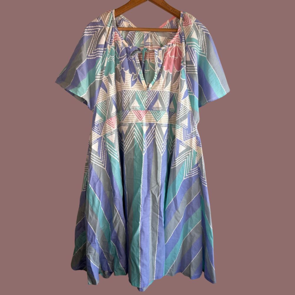Boho Midi Dress in Teal & Lavender